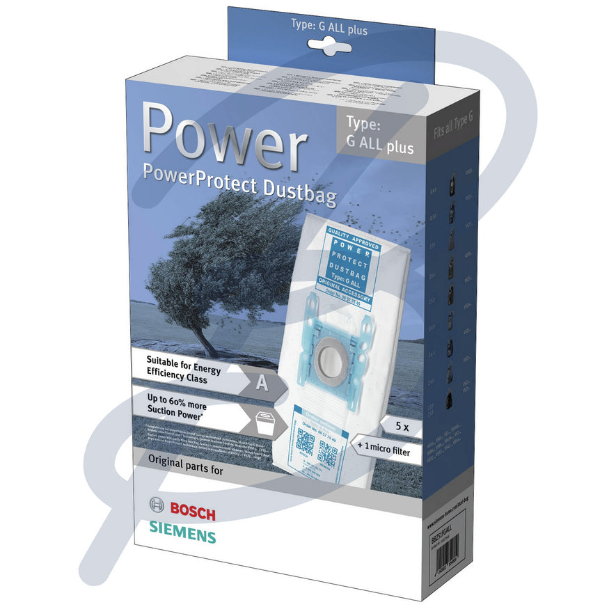 Genuine Bosch Siemens 'G ALL Plus' Microfibre Bags & Filter (x5+1). Replacement Bags (SMS Microfibre) for your Bosch appliance. | The Bag Lady