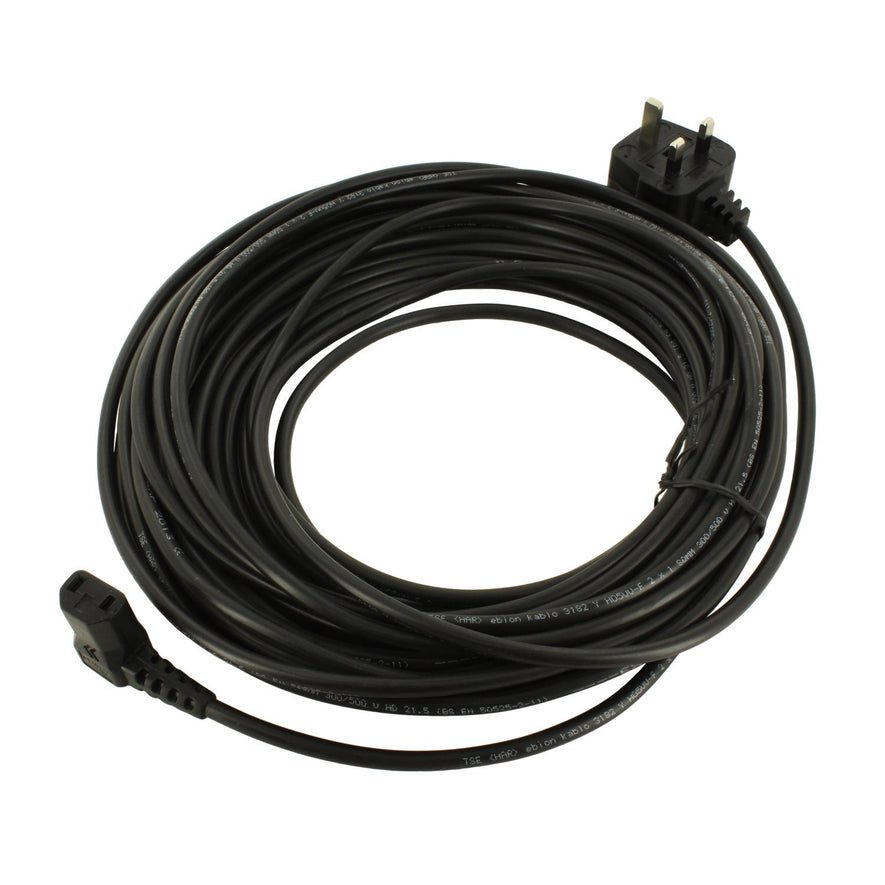 Universal Black Cable & 13A Plug Assembly with Non Rewireable Angled 250V 10A Connector (2-Core x 1.00mm, 15m) - PFC247^000
