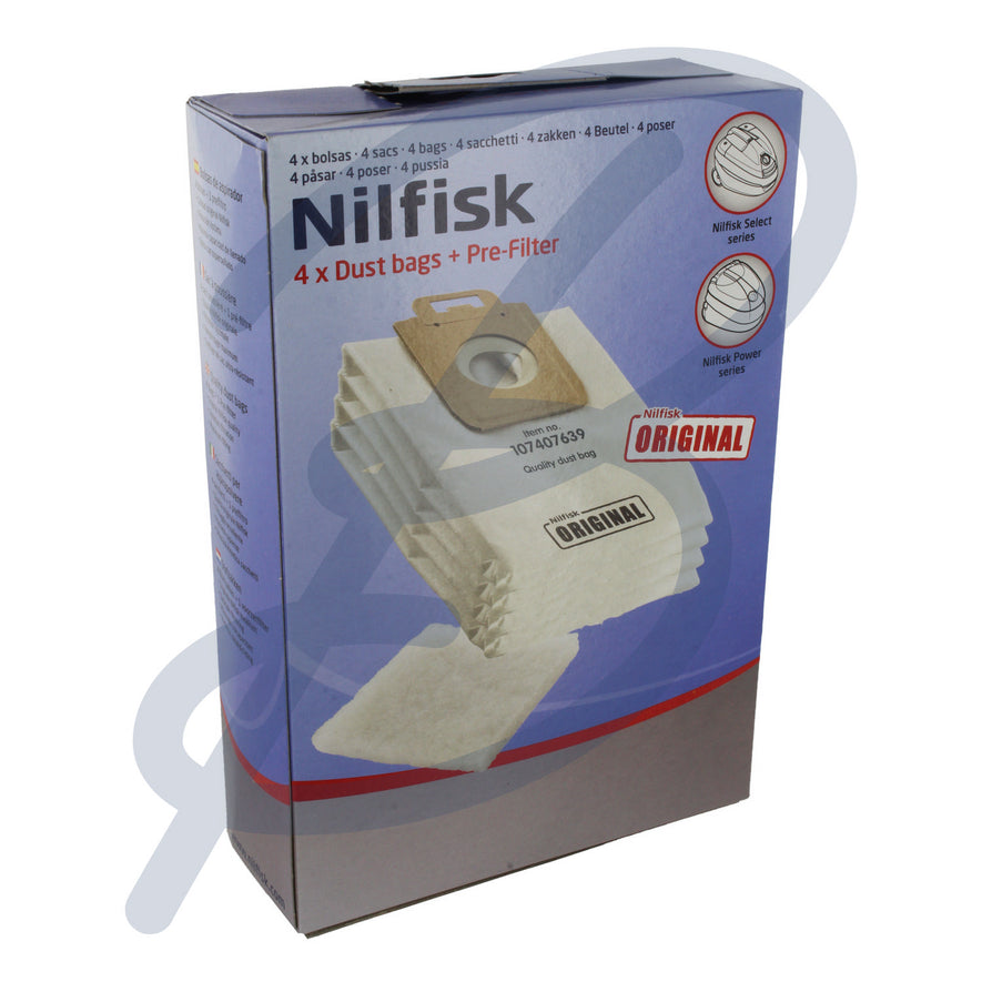 Genuine Nilfisk Microfibre Bags & Filter Set (x4+1). Replacement Bags (SMS Microfibre) for your Nilfisk appliance. | The Bag Lady