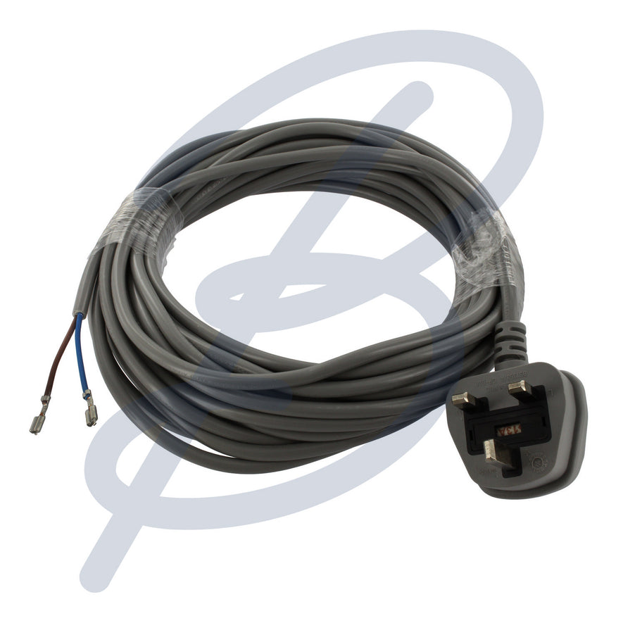 Compatible for Dyson Grey Cable & 13A Plug Assembly (2-Core x 0.75mm, tagged 4.8mm, 10m). Replacement Cables & Flex for your Dyson appliance. | The Bag Lady