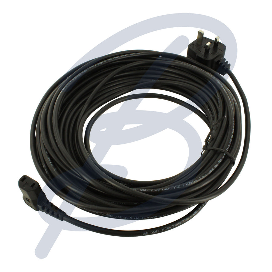 Universal Black Cable & 13A Plug Assembly with Non Rewireable Angled 250V 10A Connector (2-Core x 1.00mm, 15m). Replacement Cables & Flex for your Universal appliance. | The Bag Lady