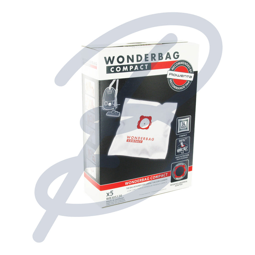 Genuine Wonderbag Compact Type Universal 3L Microfibre Bags (x5). Replacement Bags (SMS Microfibre) for your Rowenta appliance. | The Bag Lady